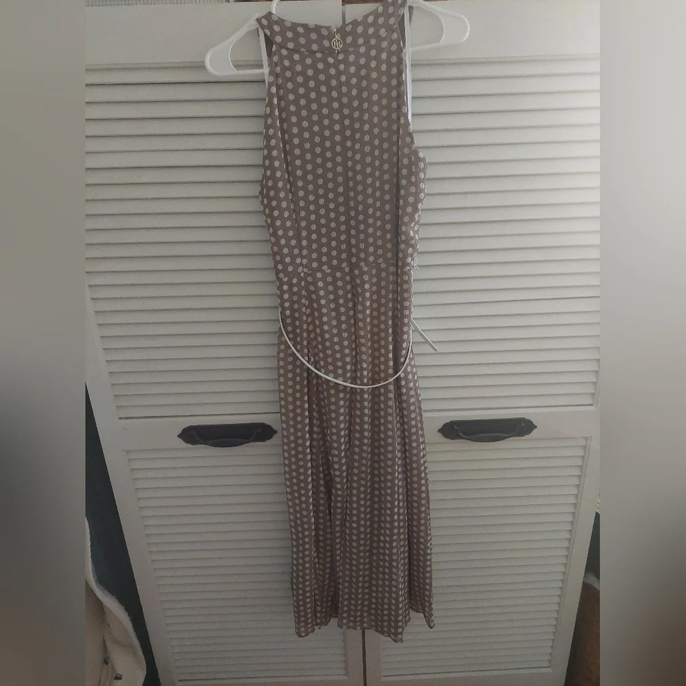 TOMMY HILFIGER Womens Tan Belted Lined Sleeveless Midi Fit + Flare Dress-6 - Picture 7 of 8